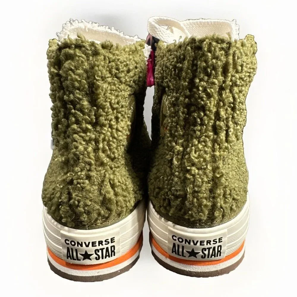 Converse Eva Lift Hi Moss Sherpa Platform‎ Sneaker Size 4 Junior